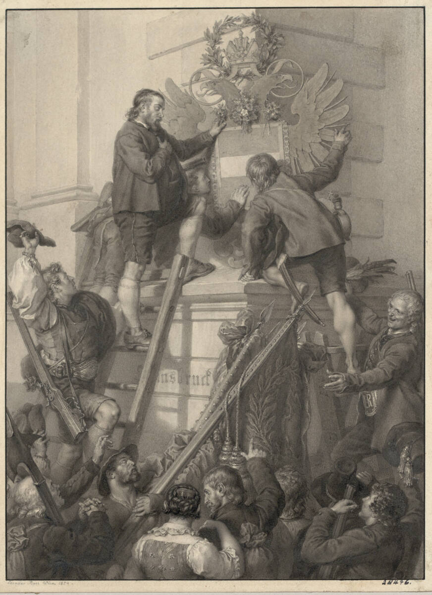 Allegorie: Wappenenthüllung in Innsbruck (?), Leander Russ, 1854