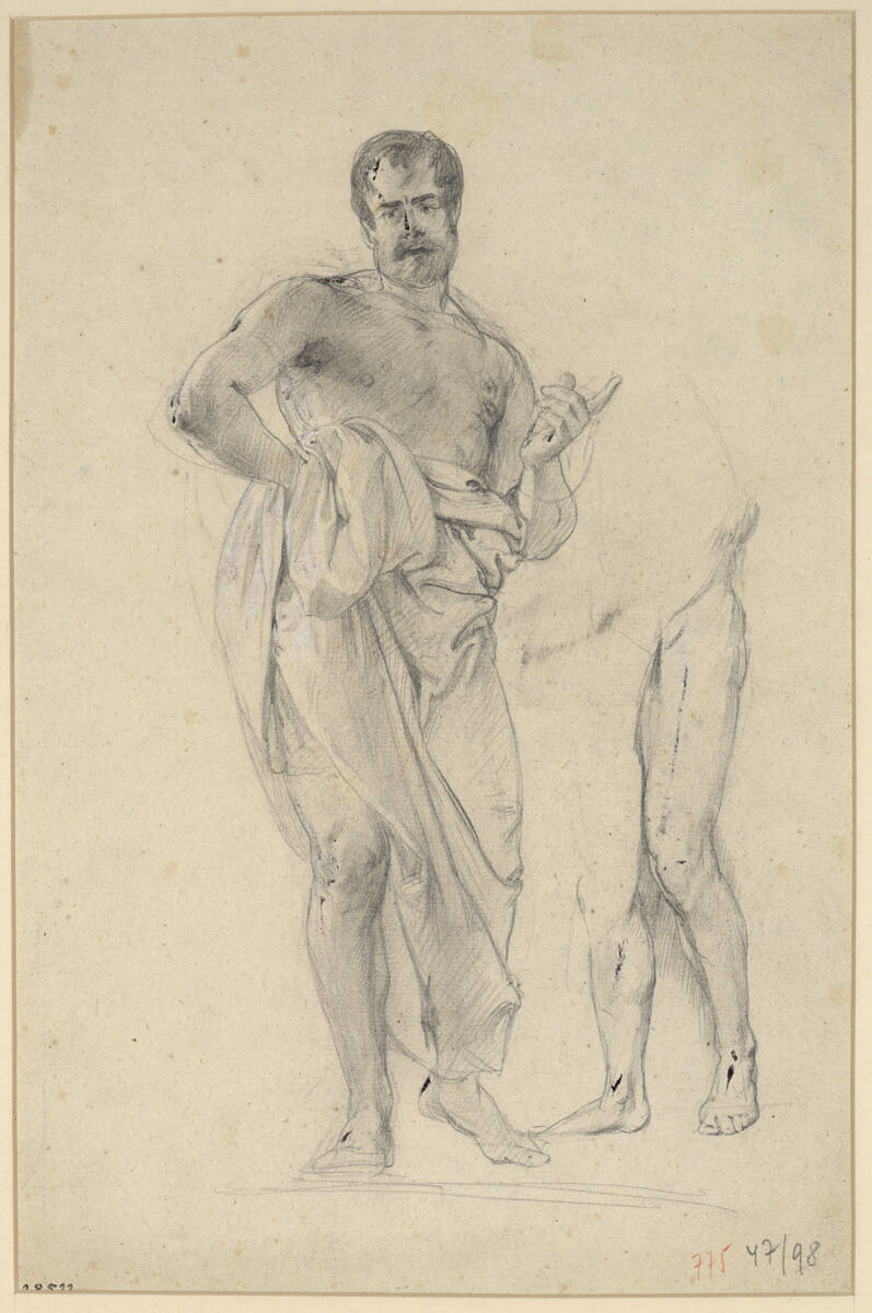 Männerakt mit Draperie; daneben: Detailstudie, Josef Danhauser