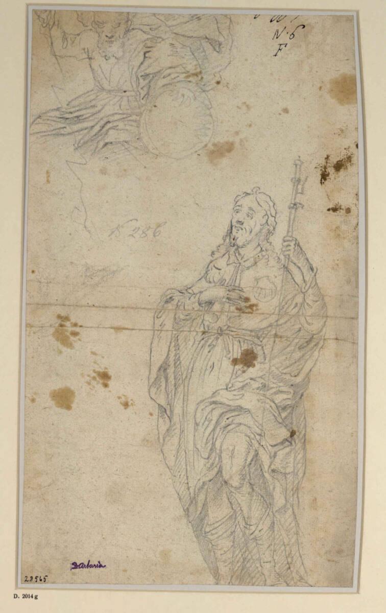 Ignaz Flurer, Heiliger Rochus, stehend, sitzender bärtiger Heiliger (beschnitten), Inv. Nr.: 28…