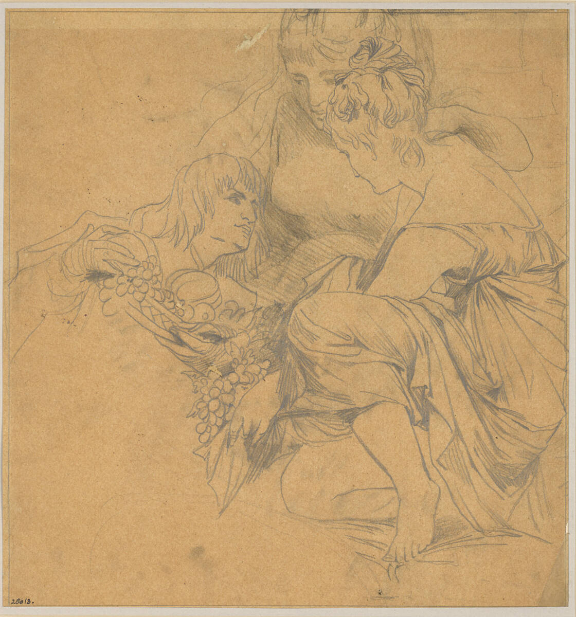 Dreifigurige Komposition (Vorzeichnung zur linken oberen Gruppe des zweiten Gemäldes von "Pest in Florenz"), Hans Makart