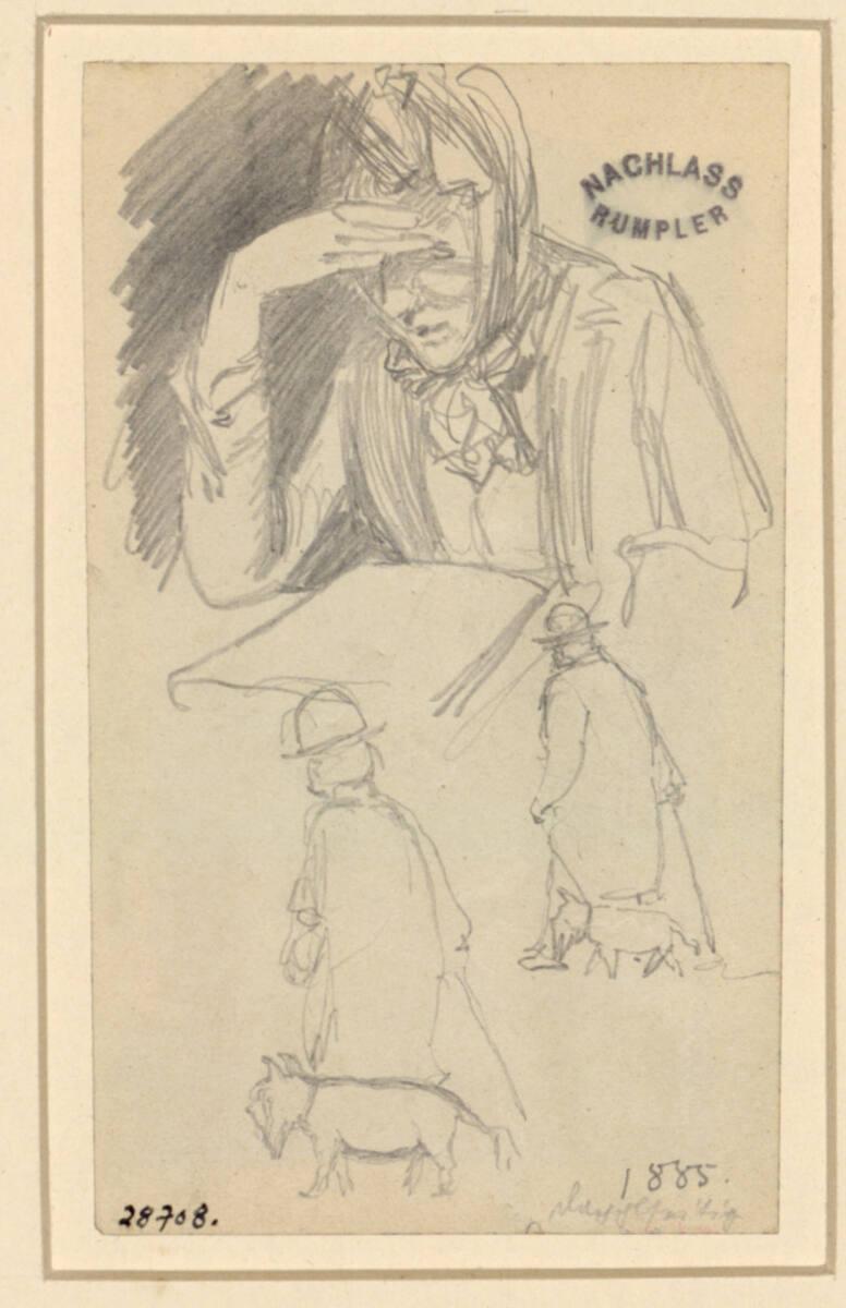 Franz Rumpler, Lesende Frau und zweimal Herr mit Hund, Inv. Nr.: 28708
