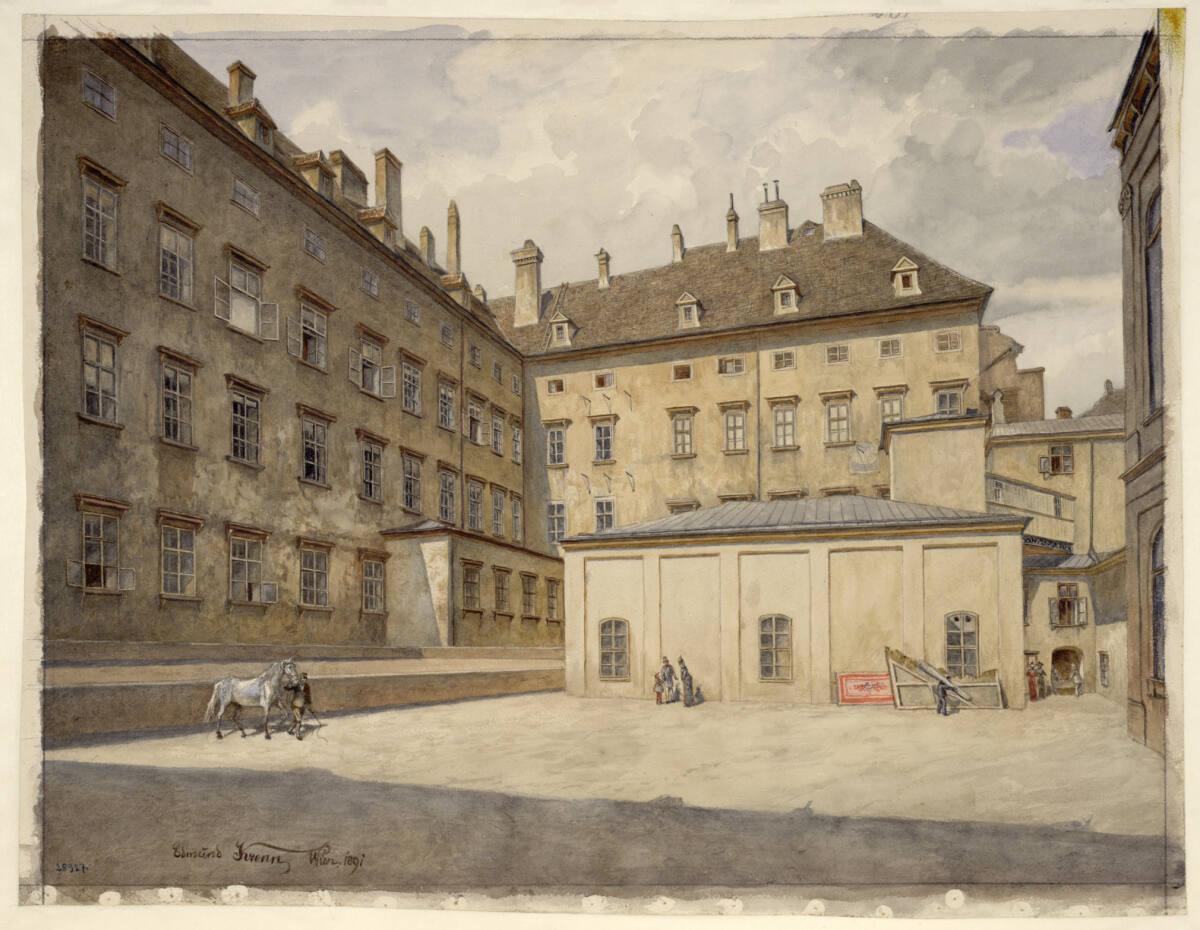 Edmund Krenn, Die Kaiserliche Burg in Wien IX. Bild: Die Sommerreitschule mit dem rückwärtigen …