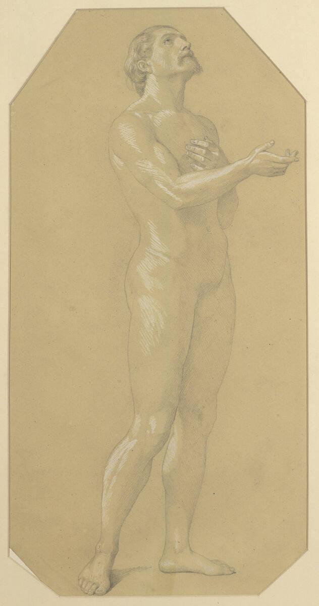 Johann von Schraudolph, Aktstudie zu einem aufblickenden Apostel, Inv. Nr.: 29085b
