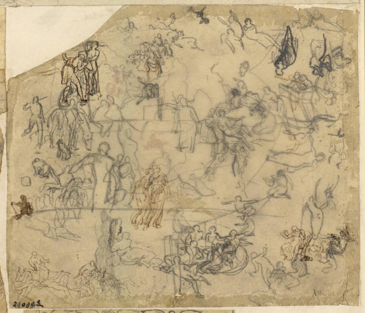 August Eisenmenger, Vorhangentwurf: verschiedene Gruppen, Inv. Nr.: 29088e