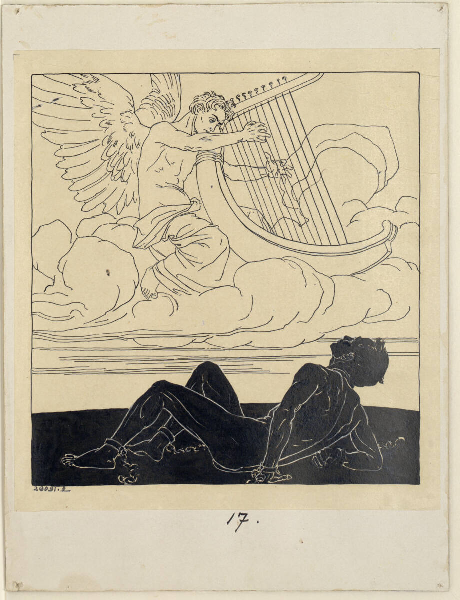 Liegender Mann und Engel mit Harfe, Ernst Stöhr