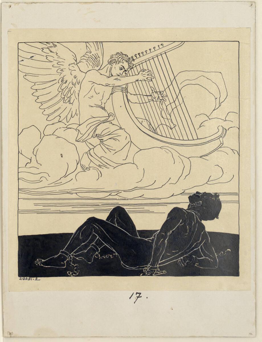 Ernst Stöhr, Liegender Mann und Engel mit Harfe, Inv. Nr.: 29091f