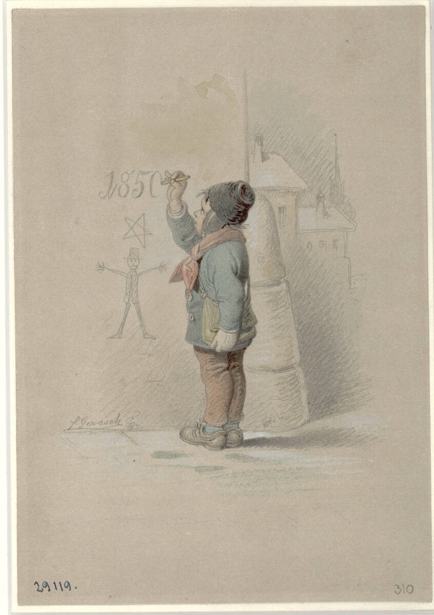 Knabe an der Hauswand zeichnend, Franz Gerasch
