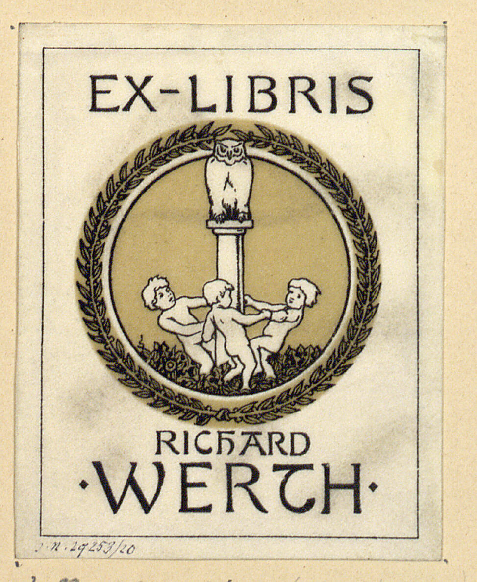 Druck des Exlibris' für Richard Werth, Josef Sattler, 19th century