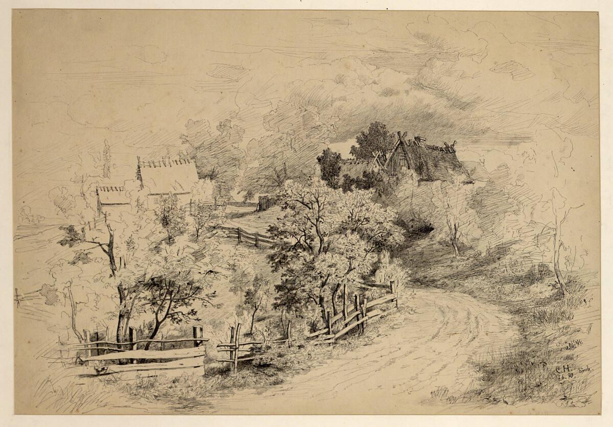 Karl Hagemeister, Landschaft mit Straße zu zwei Bauernhöfen, Inv. Nr.: 29269
