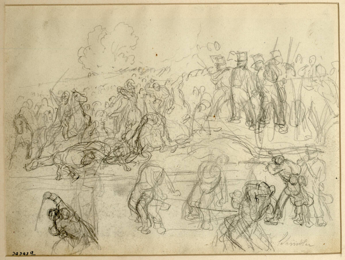 Reiterschlacht und verschiedene kämpfende Pferde, Carl Schindler, 1838–1842