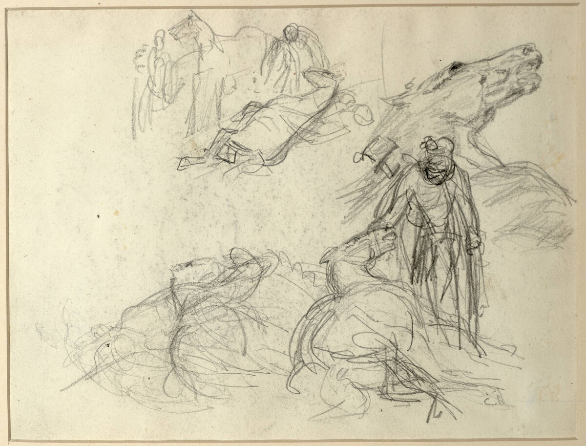 Soldat bei gefallenem Pferd, Pferdestudien, Carl Schindler, 1838–1842