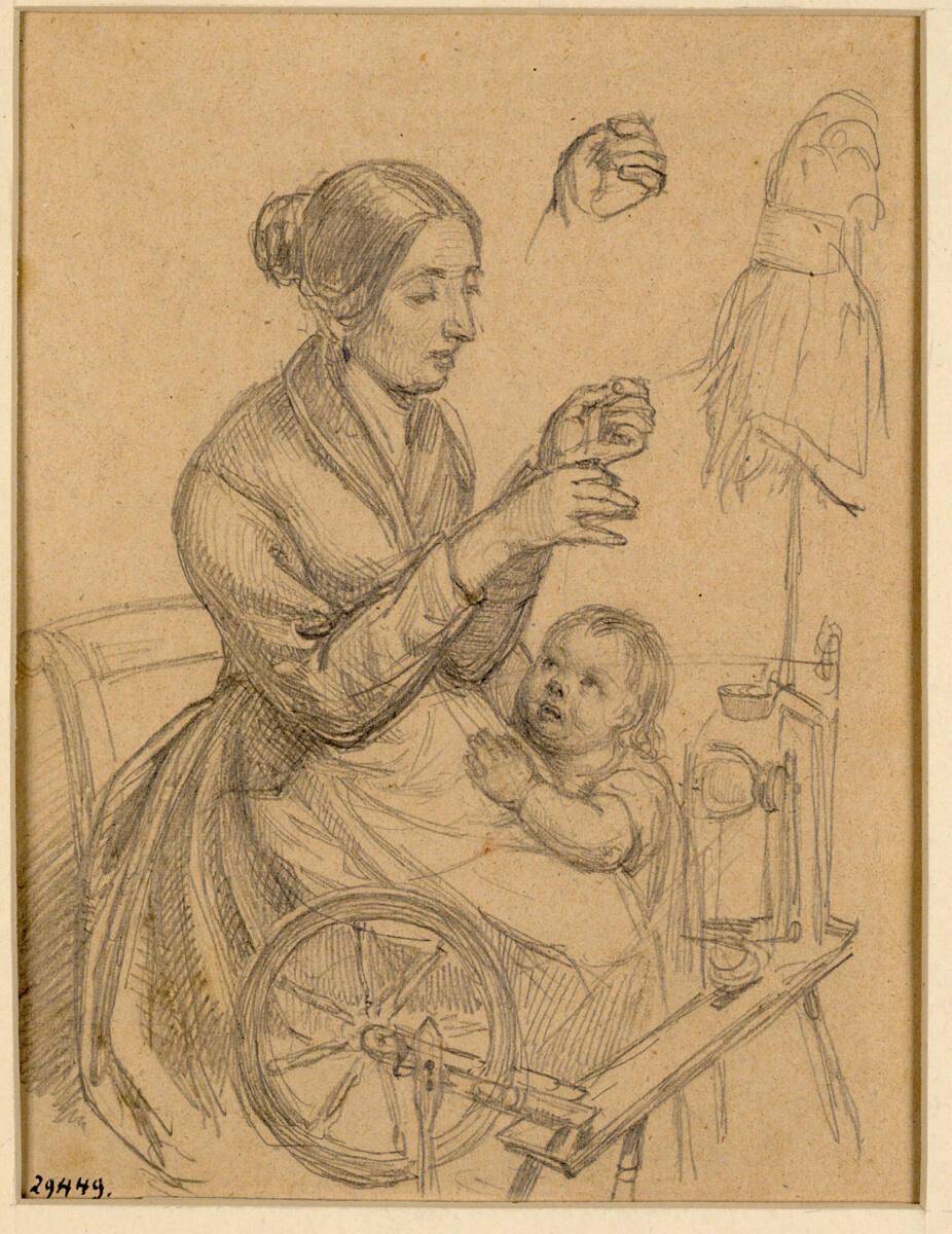 Christian Friedrich Gille, Frau mit Kind am Spinnrad, Inv. Nr.: 29449
