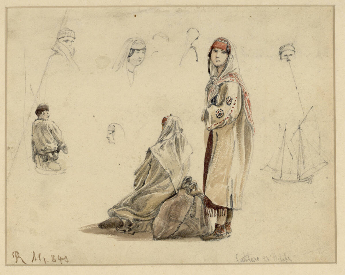 Dalmatinisches Skizzenblatt: Figuren aus Cattaro, Rudolf von Alt, 1840
