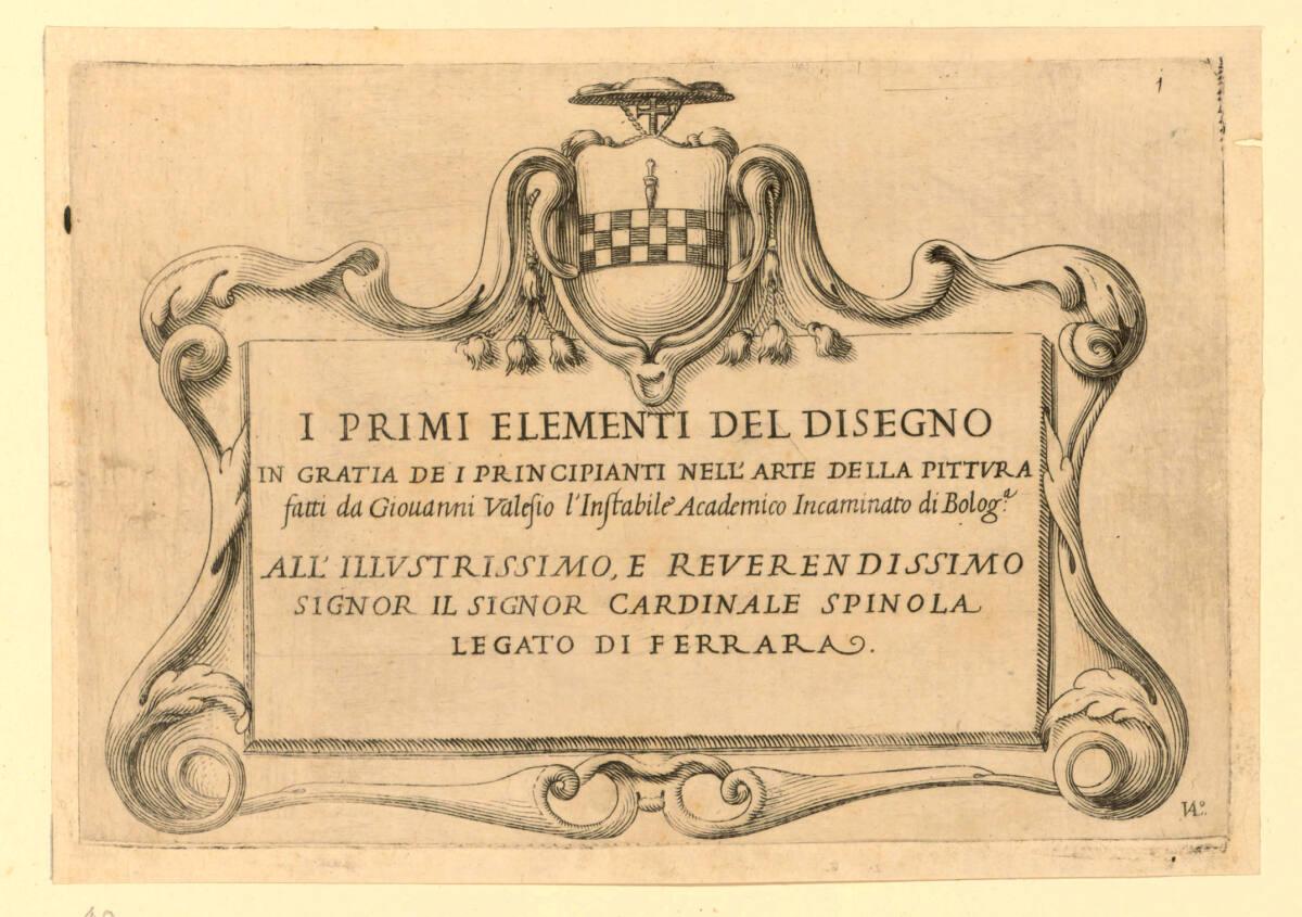 Titelblatt des Zeichenbuches "I primi elementi del disegno in gratia de i principanti nell' art…