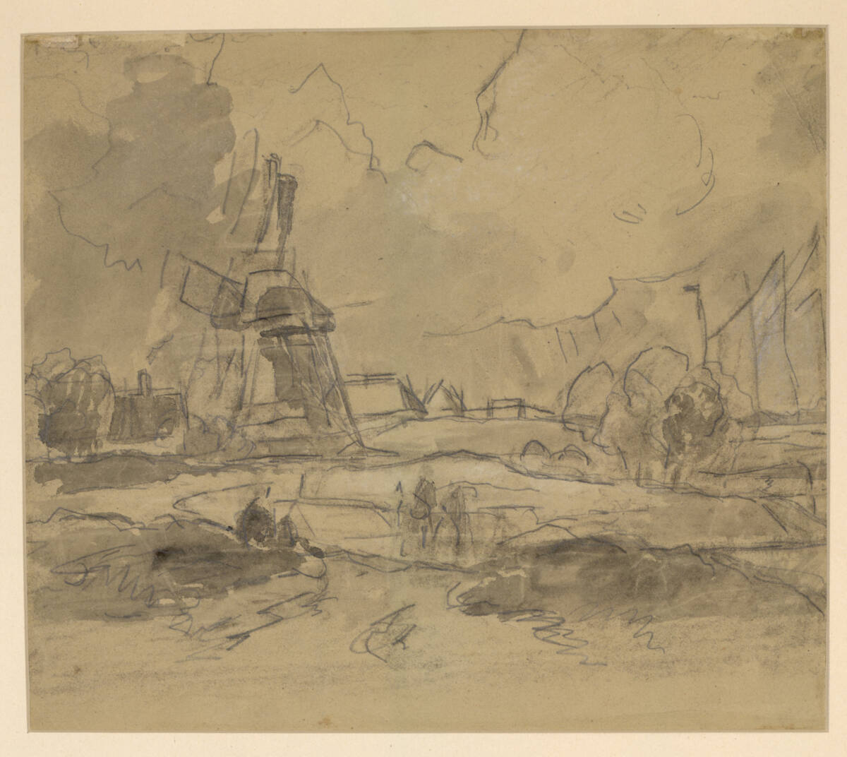 Holländische Landschaft mit Windmühle, Johan Jongkind