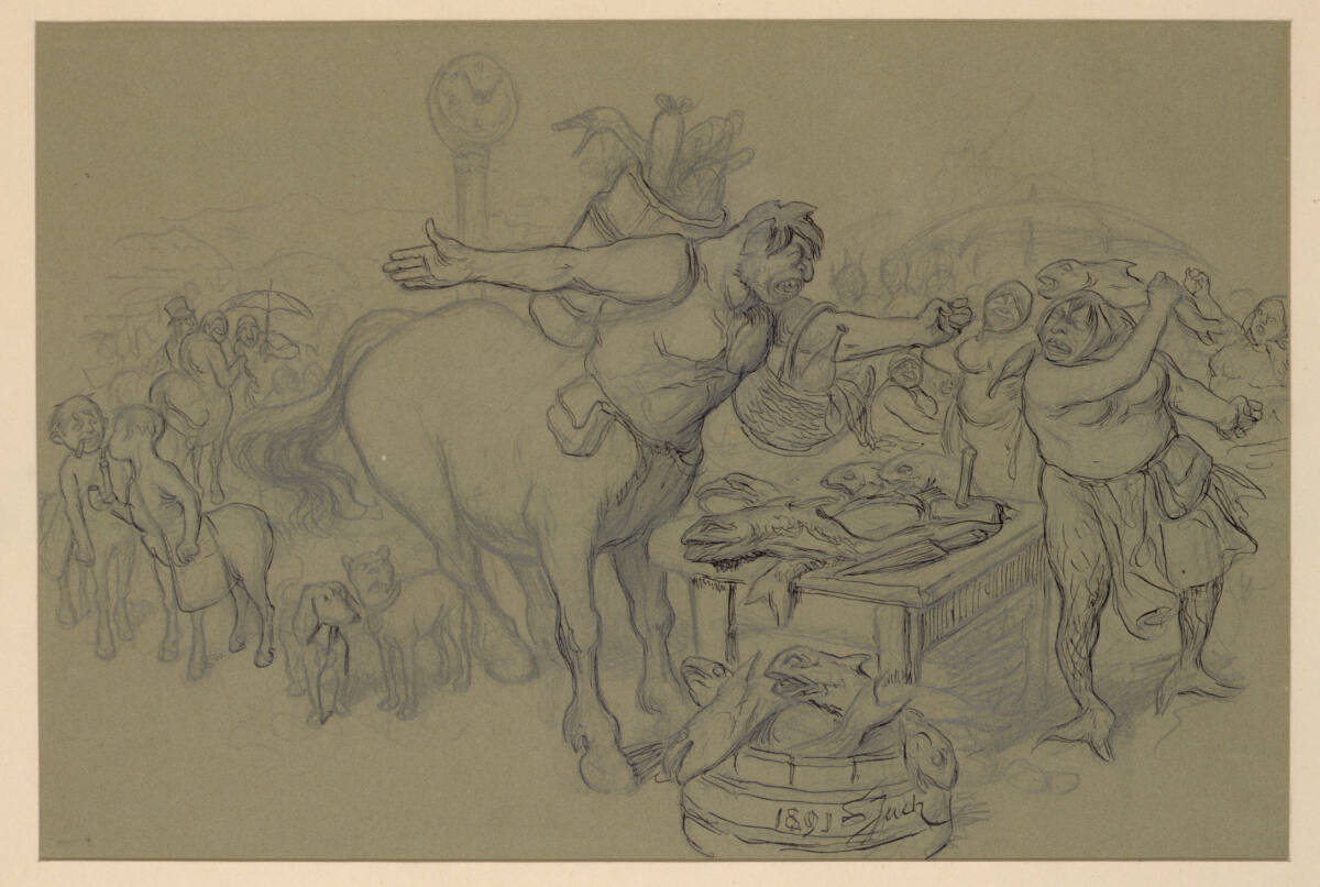 Waschmarktkämpfe zwischen Kentauren und Fischmenschen, Ernst Juch, 1891