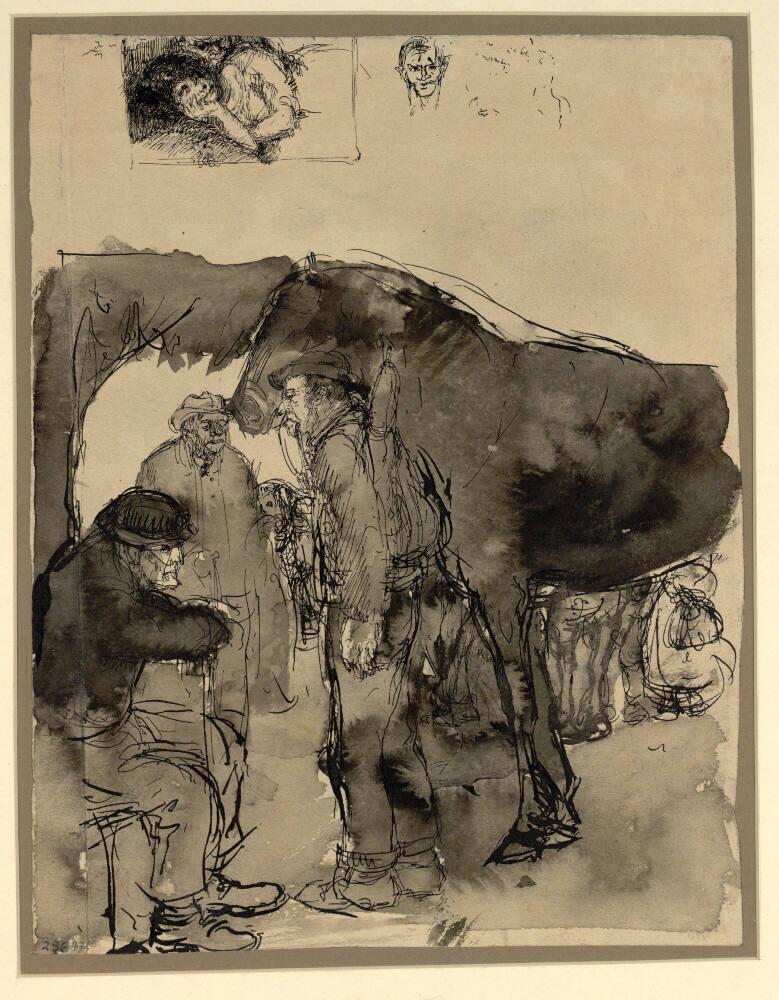 Franz Hofer, Bauer mit Pferd am Zügel, davor Sitzender, oben zwei kleine Federskizzen, Inv. Nr.…