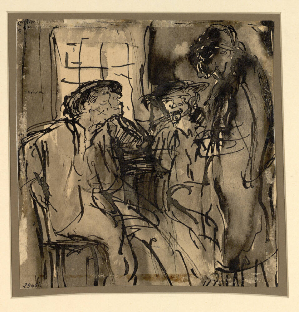 Drei Bauern vor einem Fenster, Franz Hofer, 1909