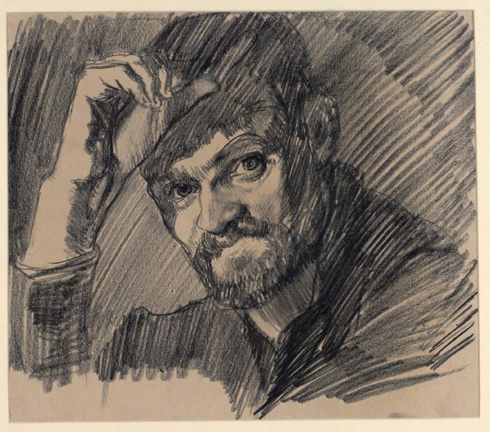 Franz Hofer, Bildnisstudie eines Mannes mit aufgestützter Hand, Inv. Nr.: 29663