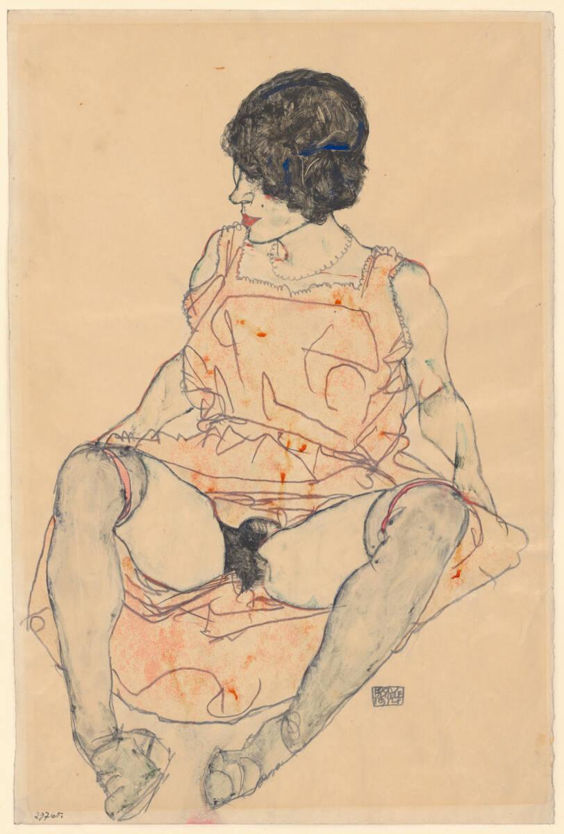 Egon Schiele, Sitzende Frau mit hochgeschobenem Kleid, Inv. Nr.: 29765