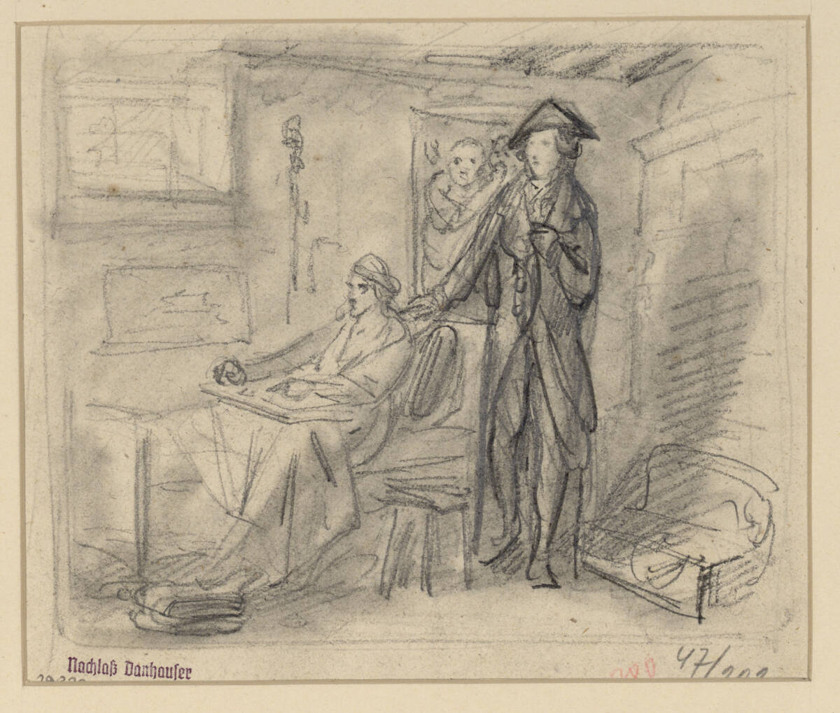 Der Notar erscheint zur Abfassung des Testaments an einem Krankenlager, Josef Danhauser