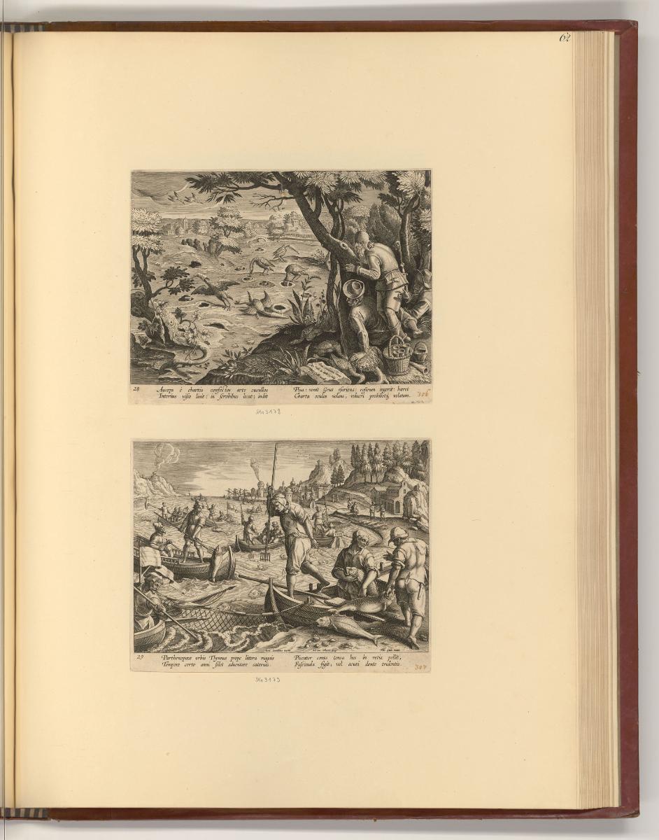 Jean Stradanus ou van der Straet Vol II., Jagd auf Kraniche; Fischfang mit Dreizacken, Inv. Nr.…