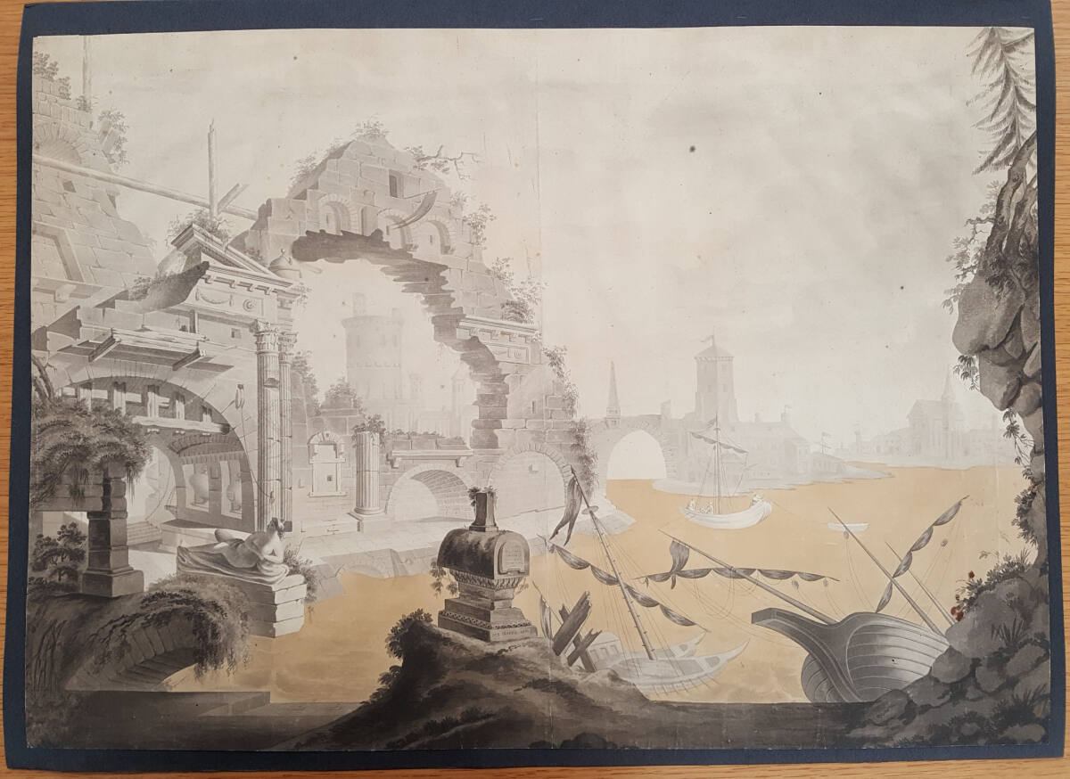 Hafenlandschaft mit Ruinen und Brücken, JosephMayer, 1801
