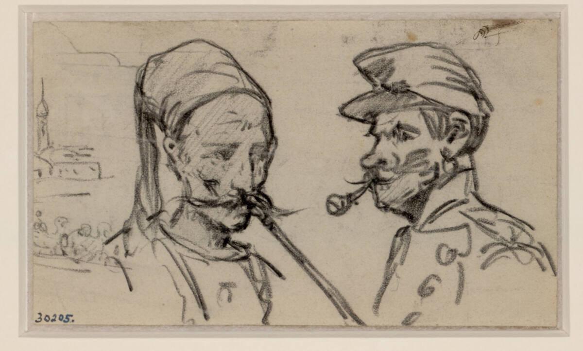 Gustave Doré, Zwei Kopfstudien eines französischen Soldaten und eines Zuaven, Inv. Nr.: 30205r