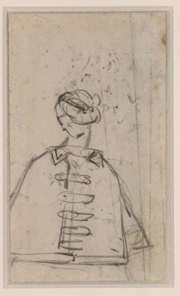 Gustave Doré, Skizze einer Halbfigur in Uniformrock, Inv. Nr.: 30205v