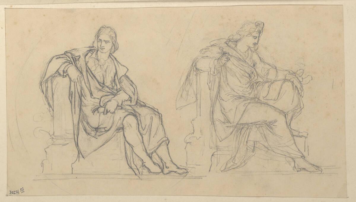 Rudolf Weyr, Zwei sitzende männliche Figurenstudien, Inv. Nr.: 30271/52r