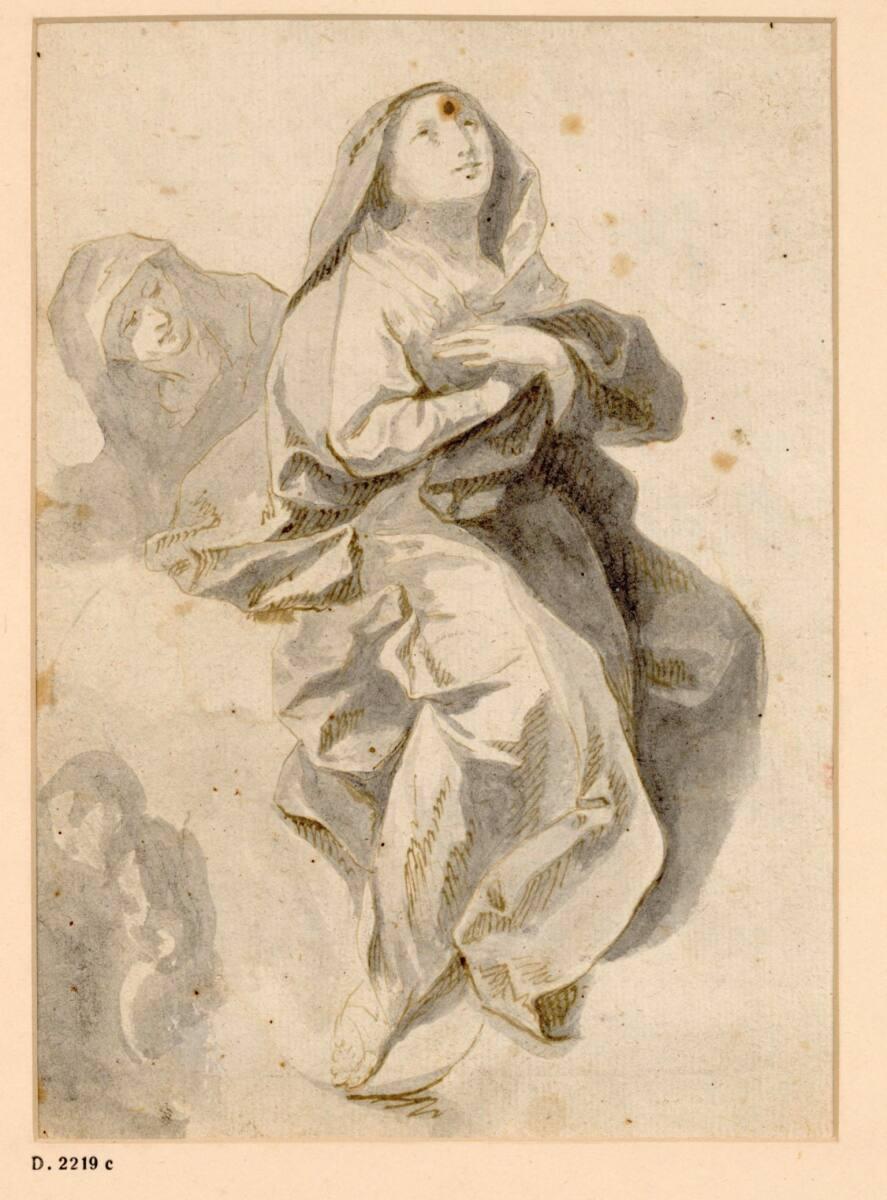 Josef  Winterhalder d. J., Zwei heilige Frauen, die vordere mit auf der Brust überkreuzten Händ…