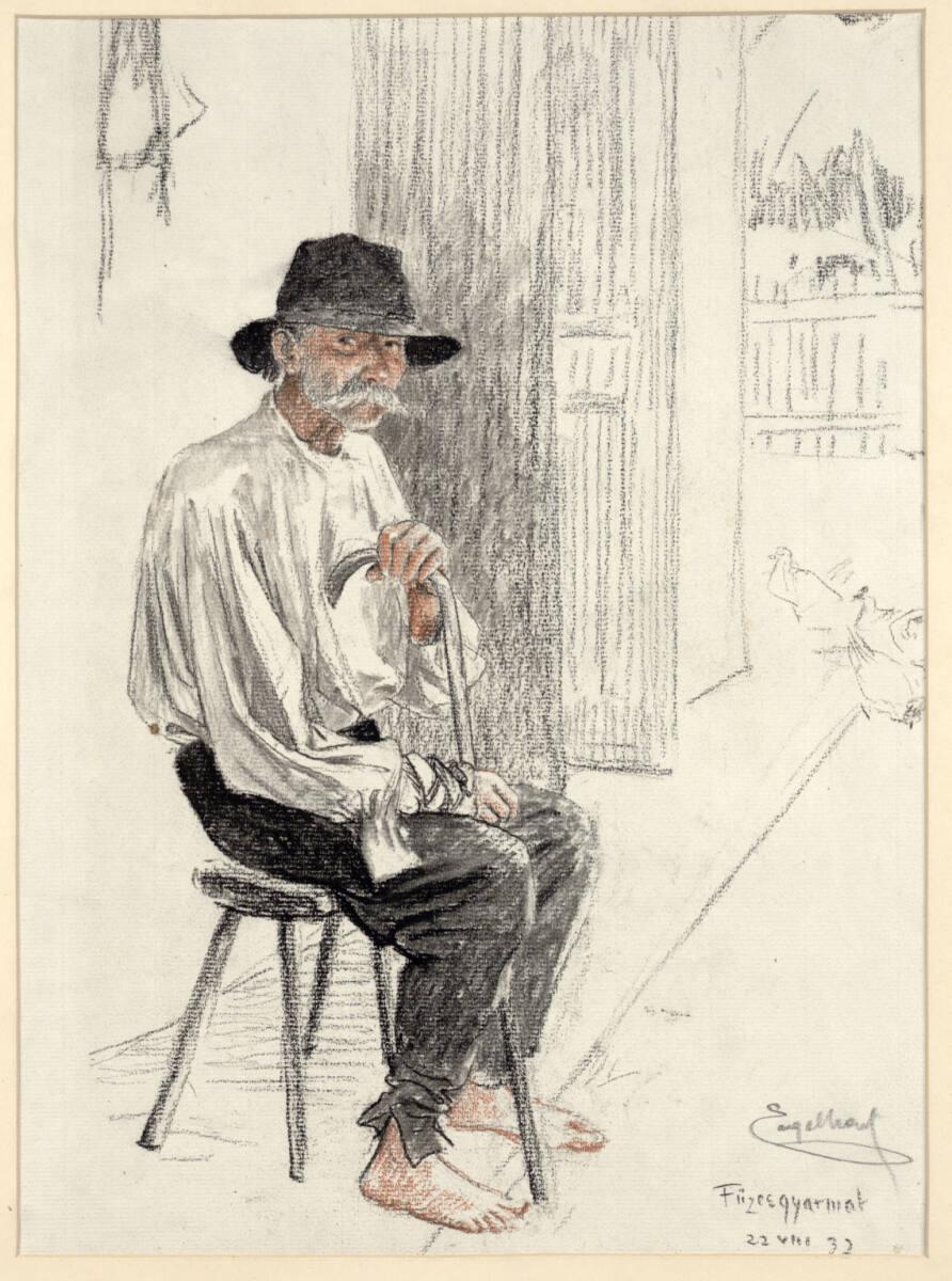 Josef Engelhart, Sitzender barfüßiger Bauer mit verbundener Rechten, Inv. Nr.: 30370