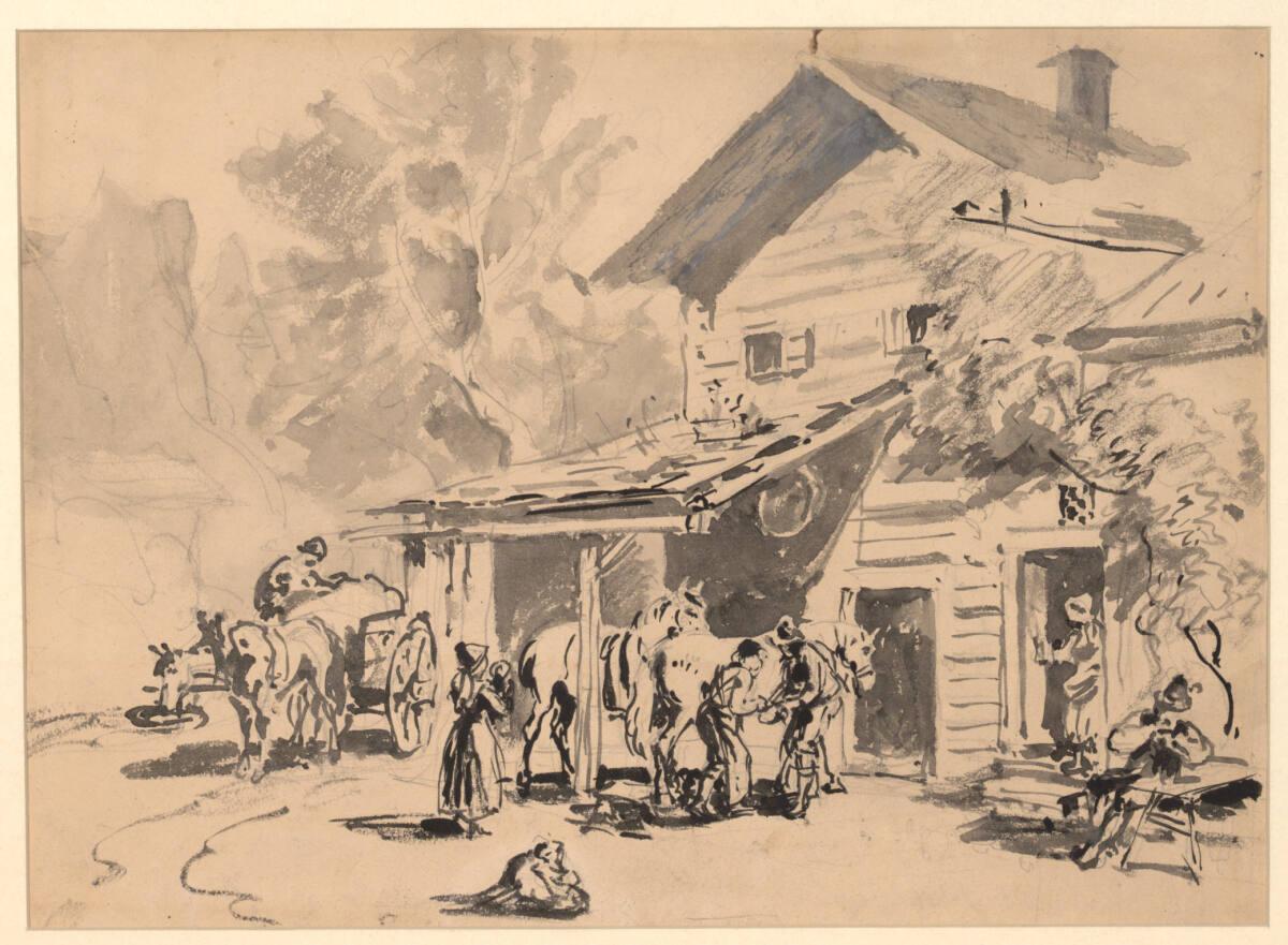 Julius von Blaas (der Ältere), Vor einer Schmiede, Inv. Nr.: 30399