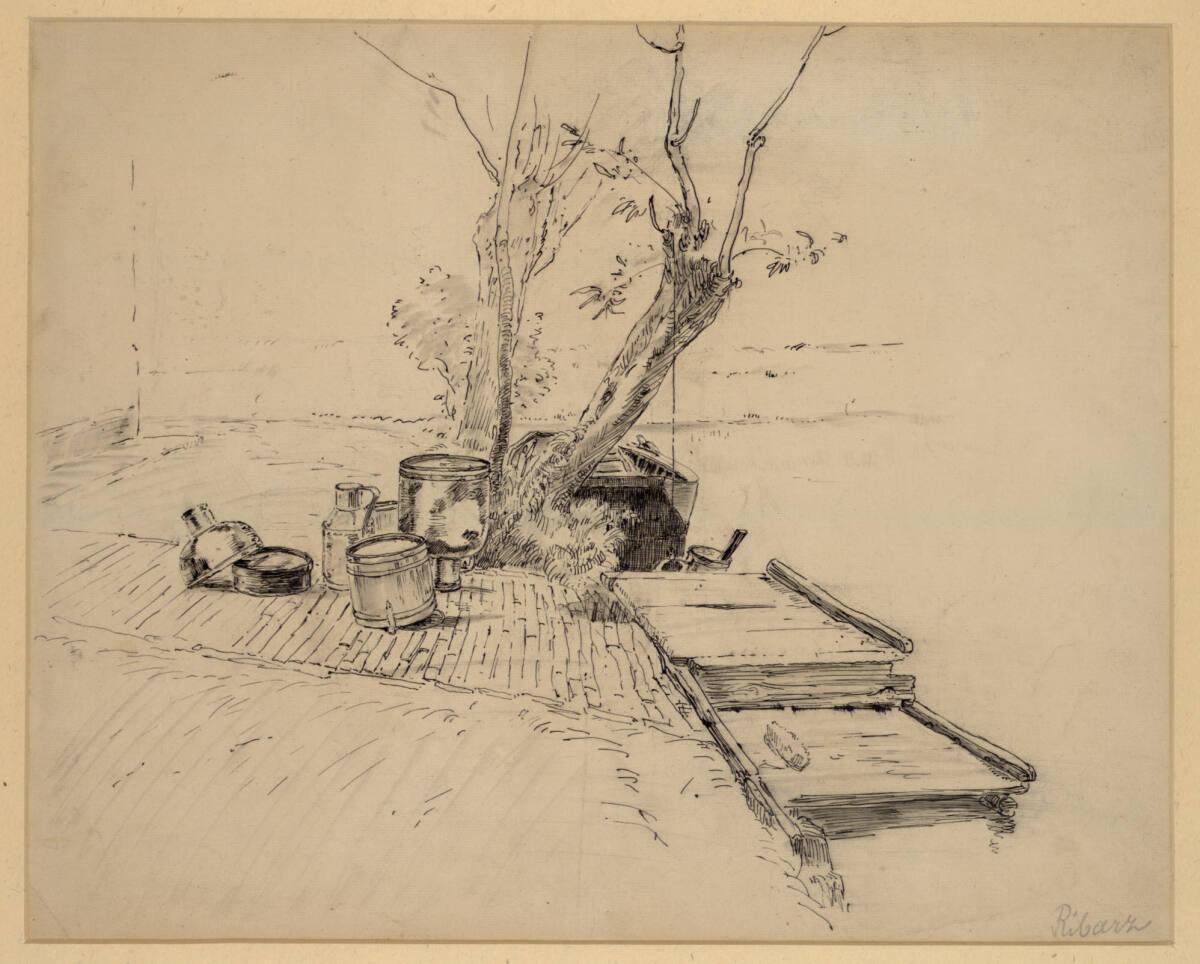 Rudolf Ribarz, Holländische Milchkannen an Landungssteg, Inv. Nr.: 30529