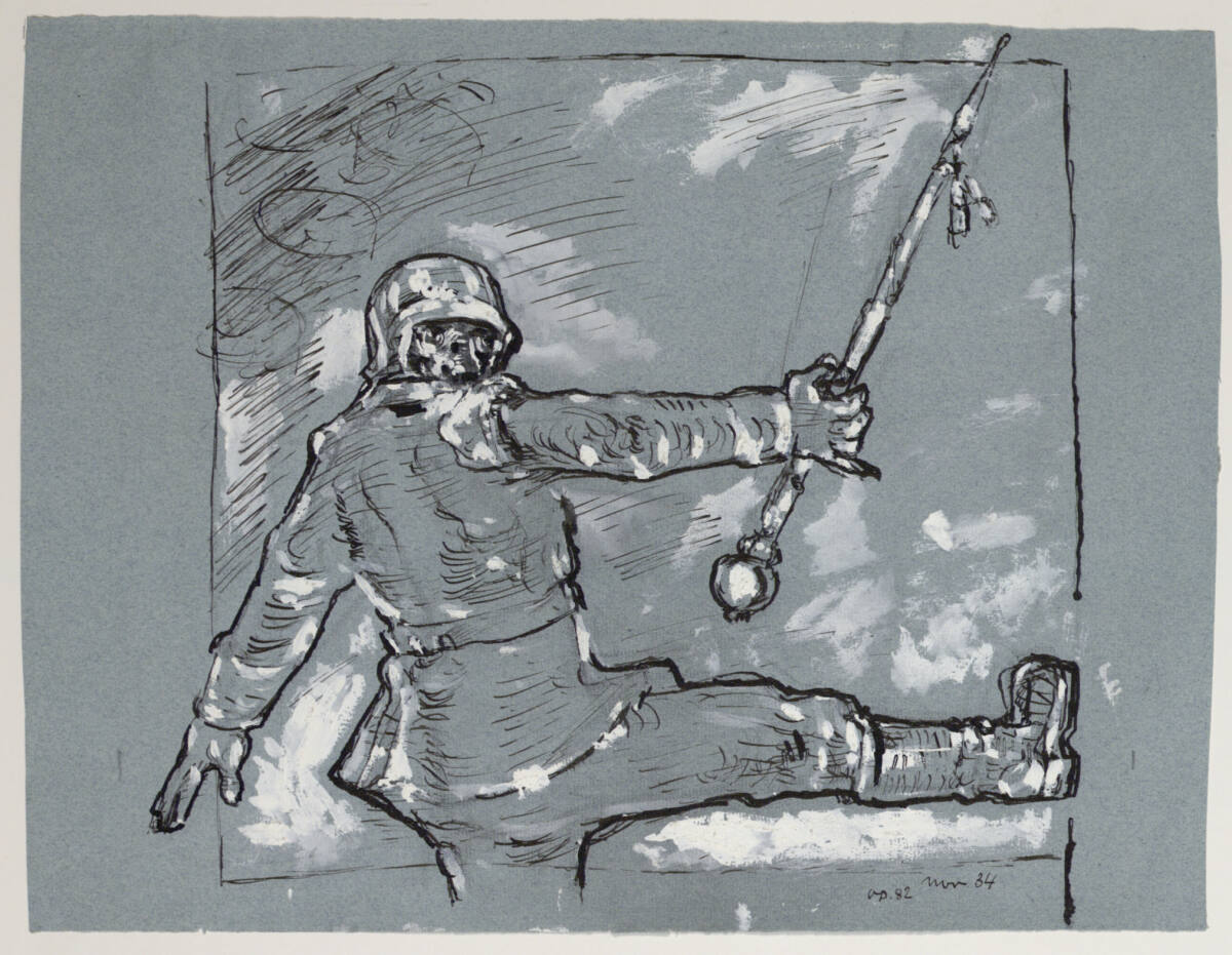 Tambourmajor mit Tacktstock und erhobenem rechten Arm, Walter Kampmann, 1934