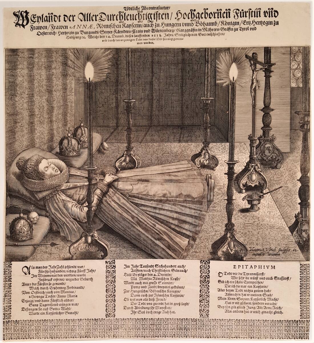 Der Leichnam der Kaiserin Anna auf dem Paradebett, Heinrich Ullrich, 1618