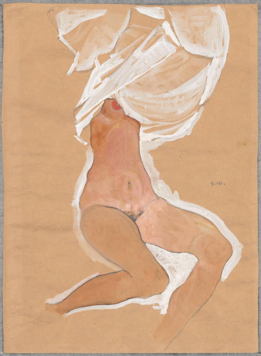 Egon Schiele, Sitzender Mädchenakt mit Hemd über dem Kopf, Inv. Nr.: 31001r