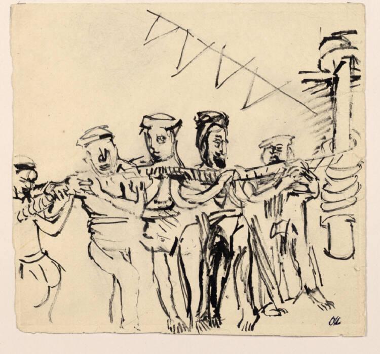 Oskar Kokoschka, Ketten in das Meer, fünf Matrosen schleppen ein Kabel, Inv. Nr.: 31378