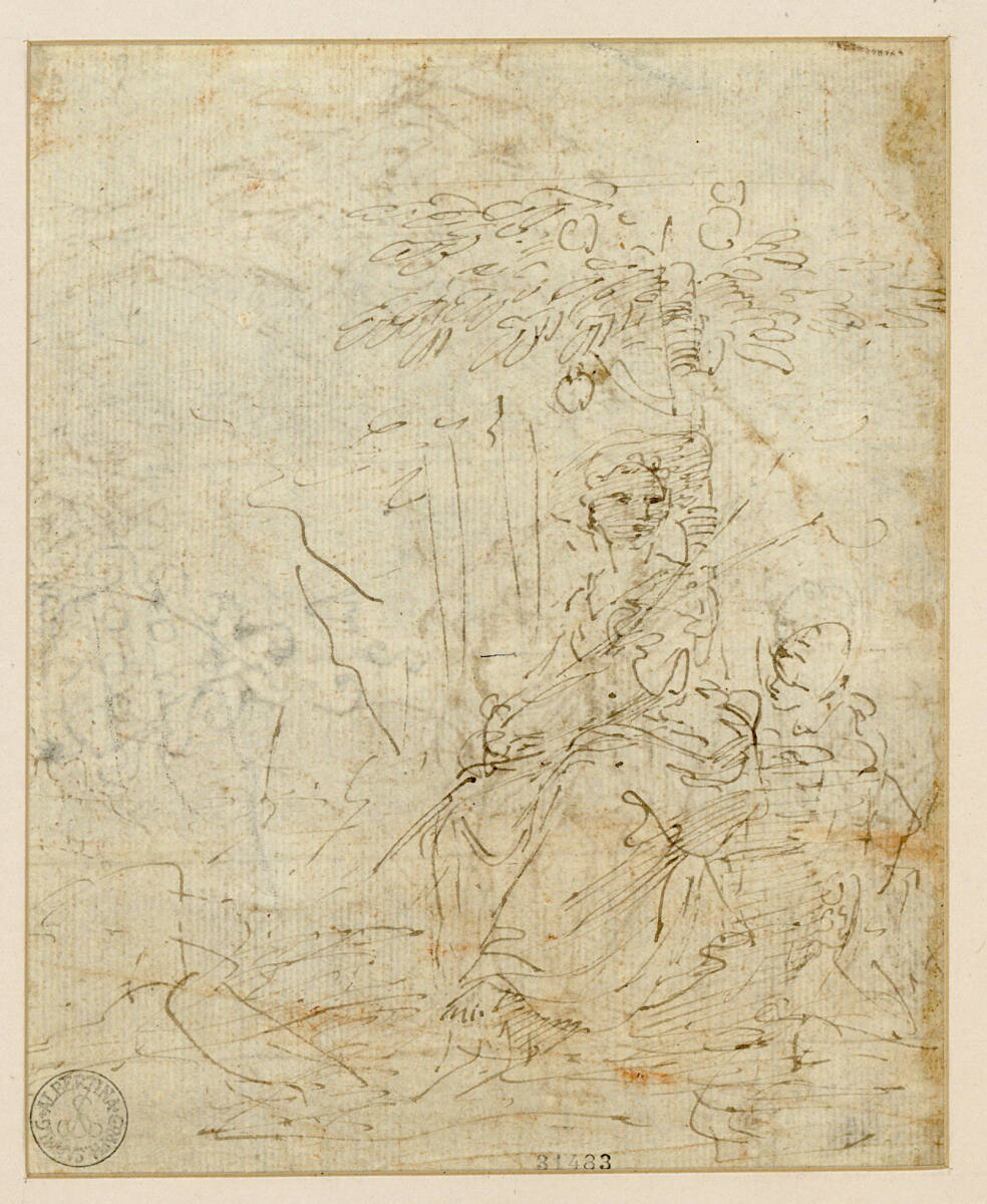 Unter einem Baum sitzende weibliche Figur mit einem Kind (Ruhe auf der Flucht?), Donato Creti