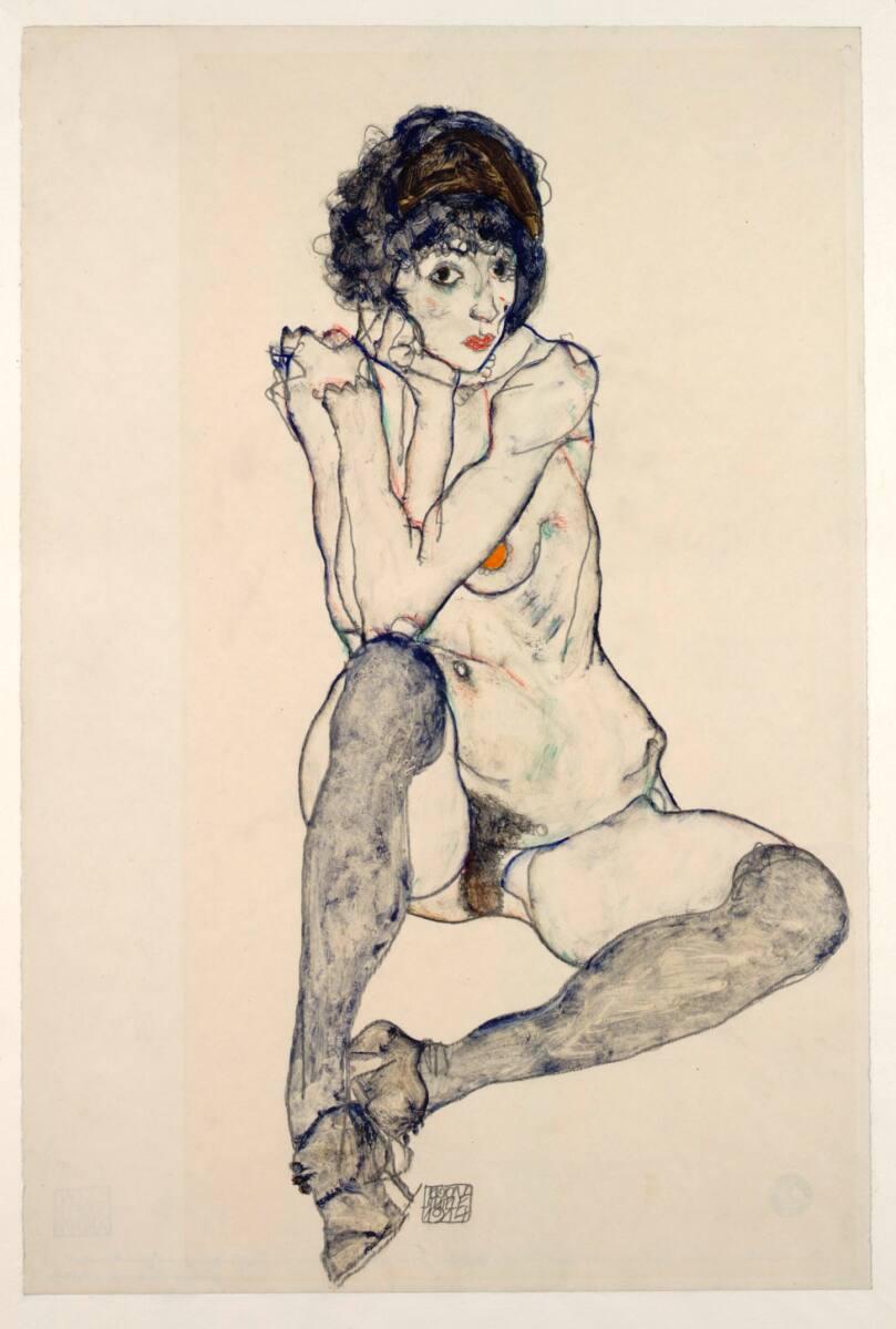 Egon Schiele, Sitzender Frauenakt mit aufgestützten Ellbogen, Inv. Nr.: 31632