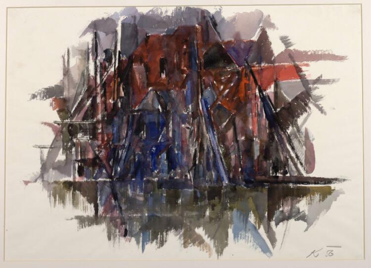 Karl Kreutzberger, Rote Hausmauer am Wasser, Inv. Nr.: 32658