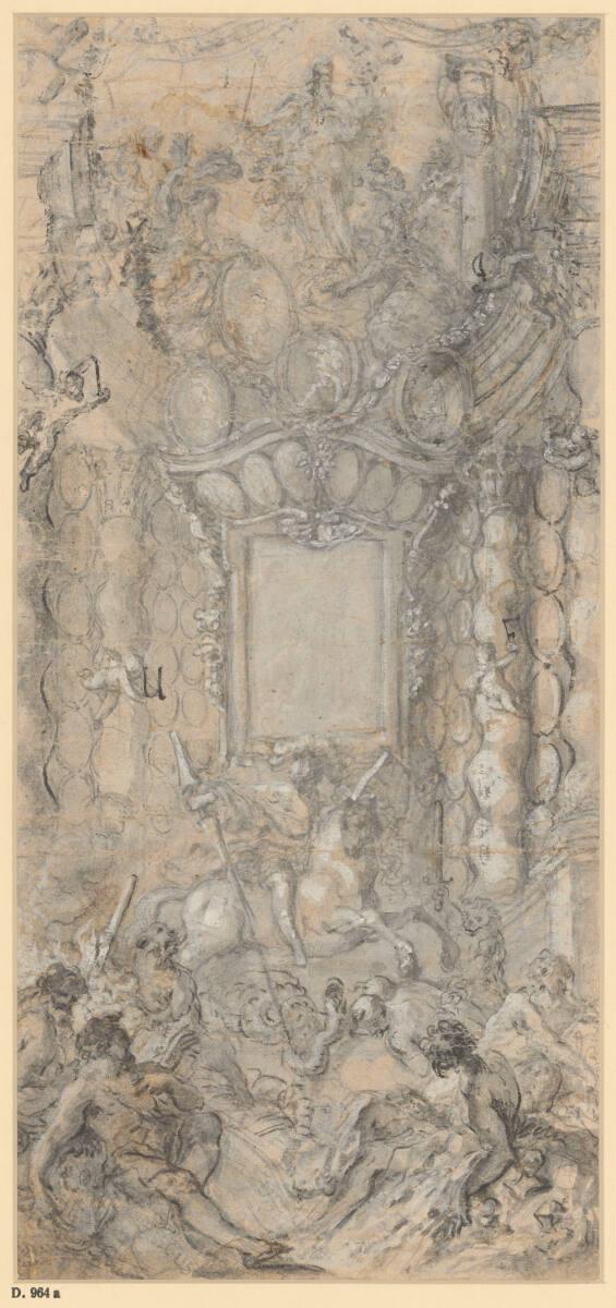 Drachenkampf des heiligen Georg (Entwurf für einen Wappenkalender), Inv. Nr.: 32734