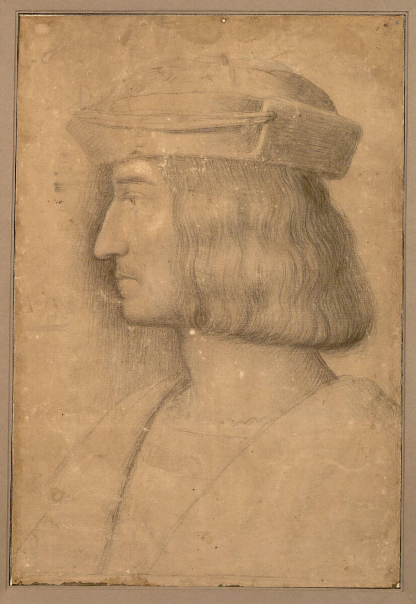 Brustbild eines bartlosen Mannes mit Barett im Profil nach links, Bernardino Luini