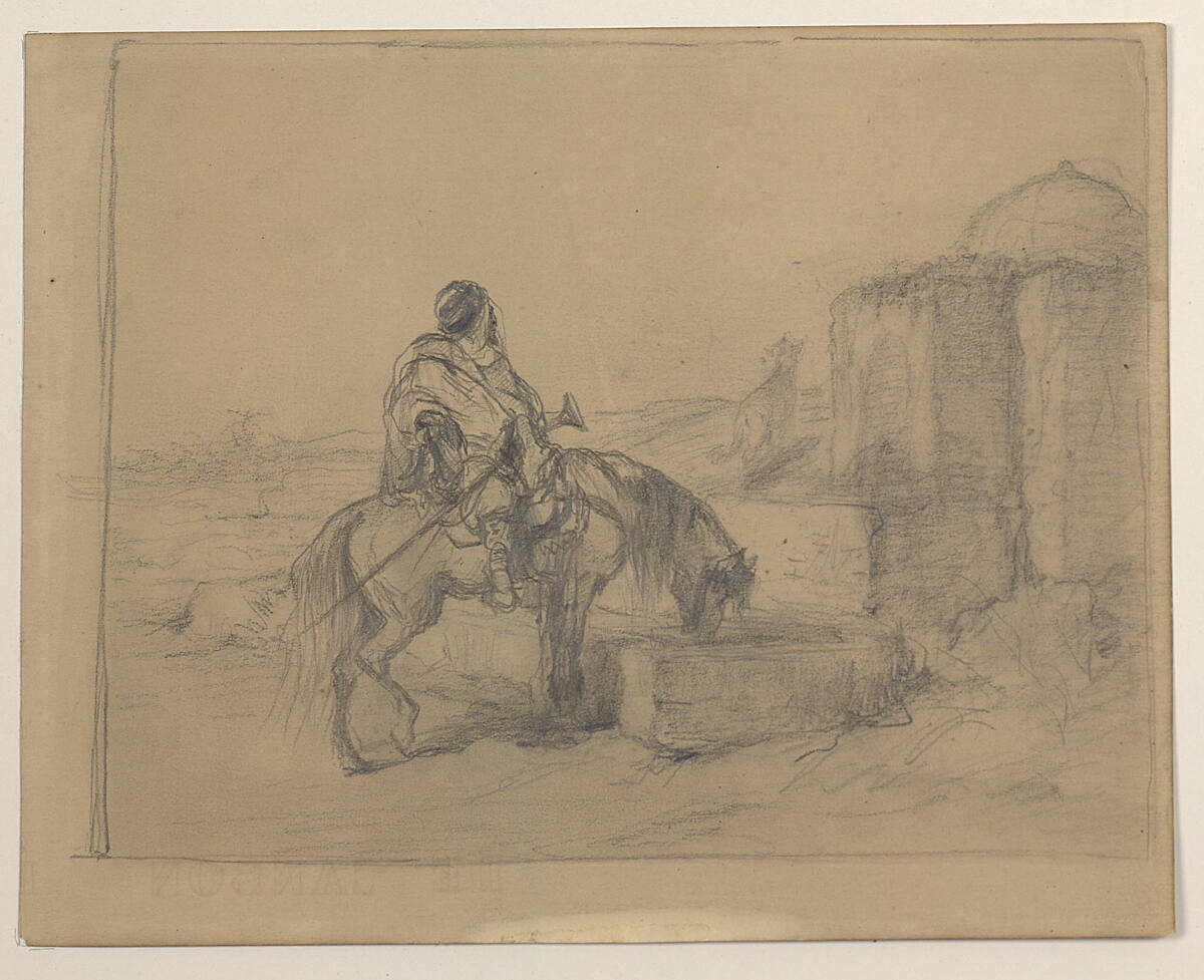 Araberreiter mit einem Hund am Brunnen, Adolf Schreyer, 19th century