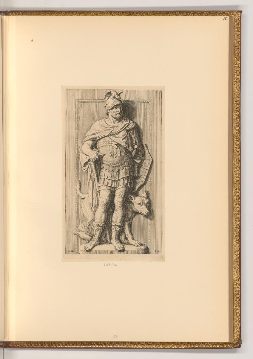 Erasme et Hubert Quellinus, Männliche Figur in Rüstung mit Axt, Schild, Hund und Taube, Inv. Nr…
