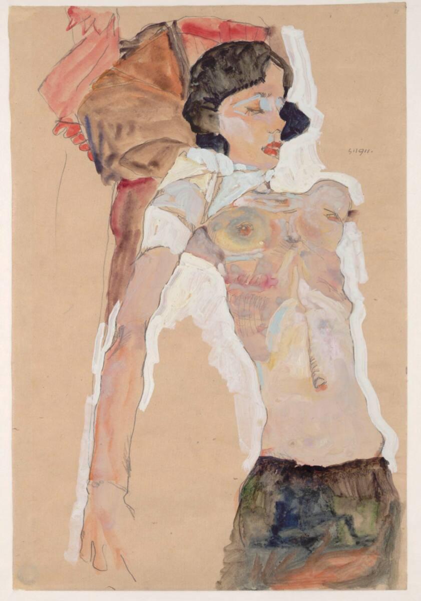 Egon Schiele, Liegendes, halbbekleidetes Mädchen, Inv. Nr.: 33357