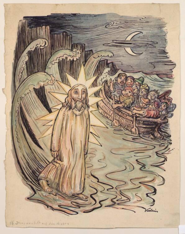 Alfred Kubin, Blätter zur Bibel: Blatt 16, Christus wandelt auf dem Meere, Inv. Nr.: 33395