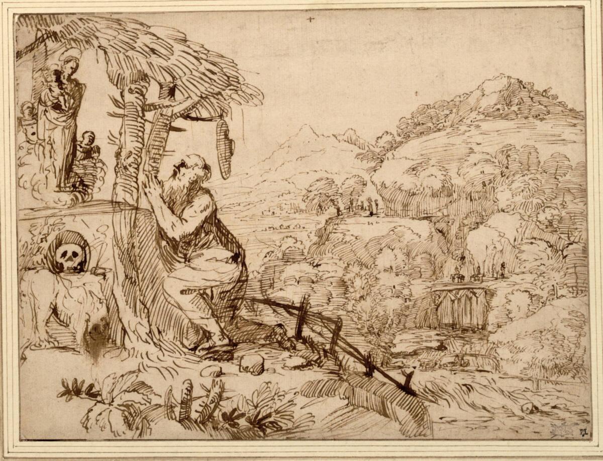 Paolo Pietro Bonzi gen. Gobbo dei Carracci, Der heilige Hieronymus betet in einer bergigen Land…