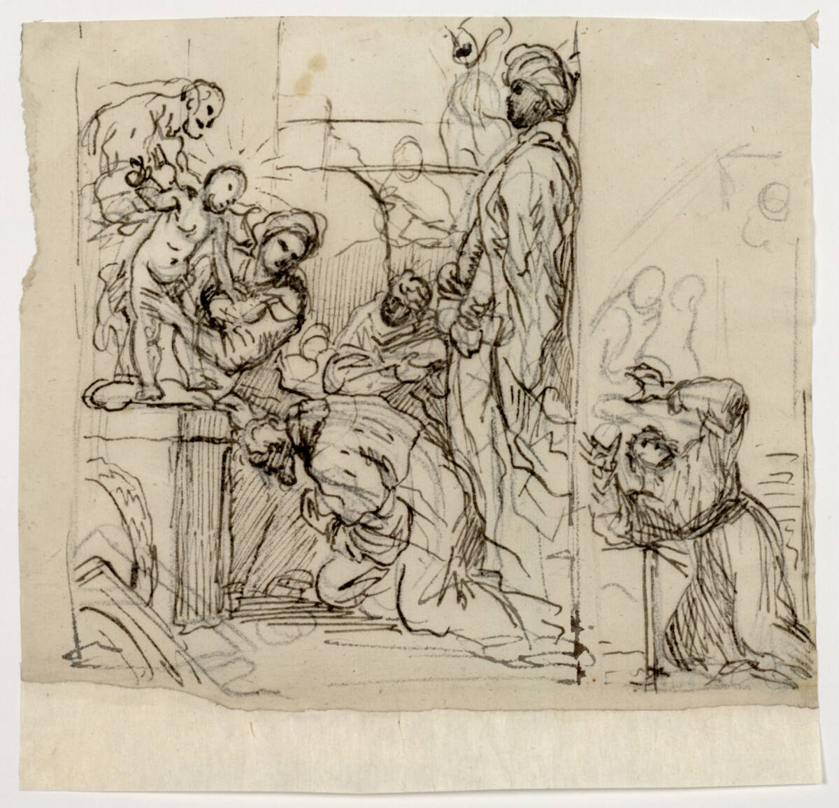 Studienblatt. Anbetung der Könige; Vision eines knienden Herrschers, Francesco la Marra