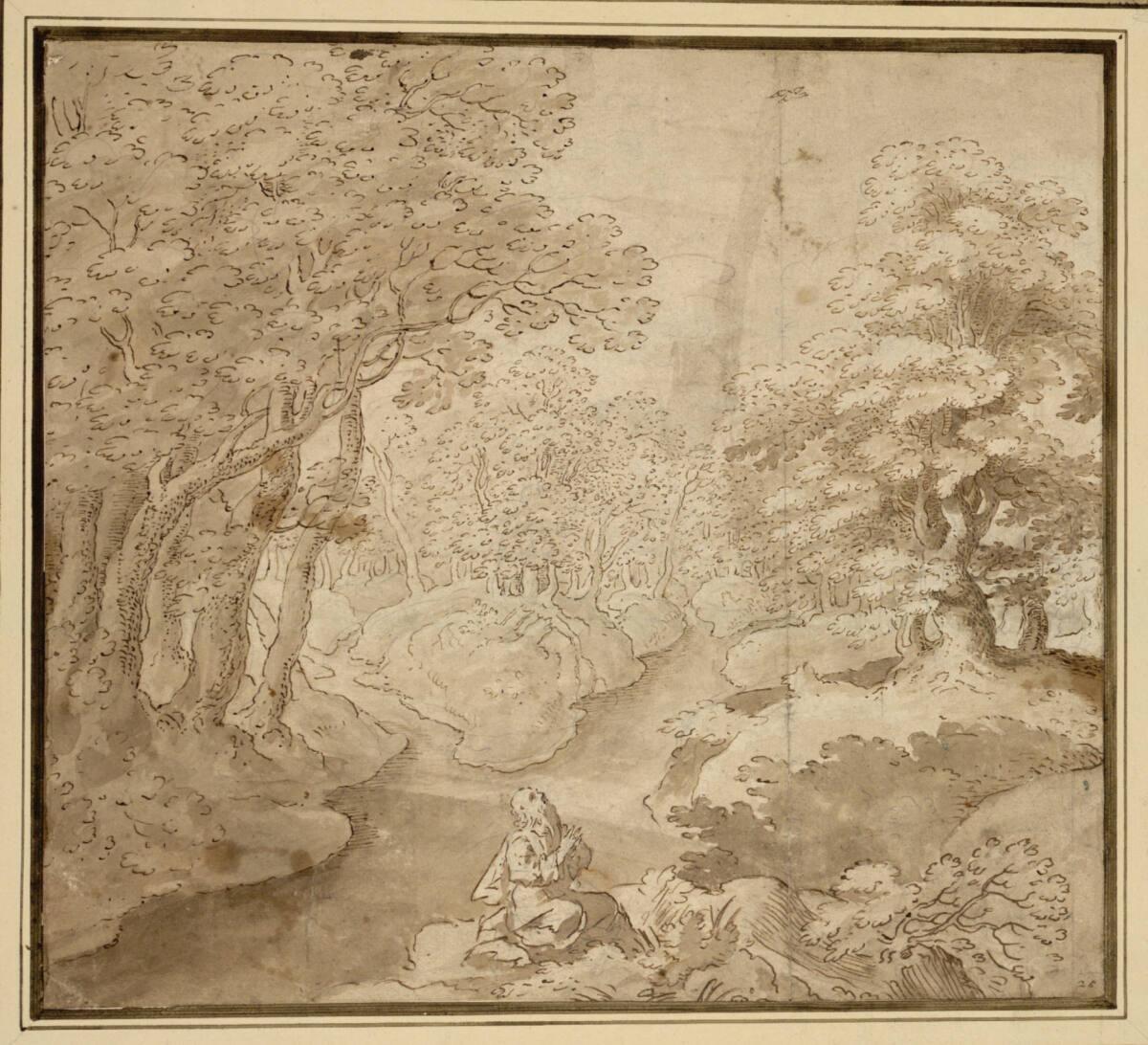 Anonym, Elias in einer Baumlandschaft, die von Flußarmen durchquert wird, Inv. Nr.: 1504